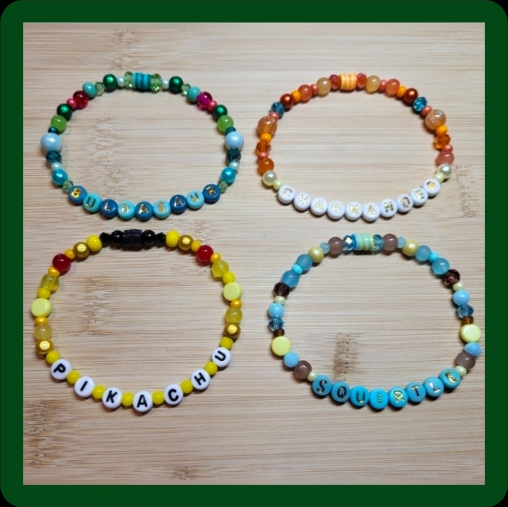 Pokemon Starters- 4 Bracelet Bundle, Size 8"